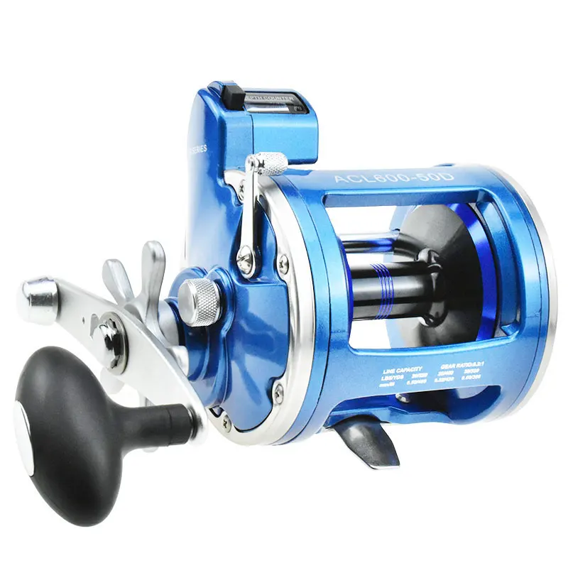 YUMOSHI 30D 50D Metal 12BB Bait Casting Drum Fishing Reel Trolling Fishing Reel with 999FT Depth Finder Counter Meter Gauge