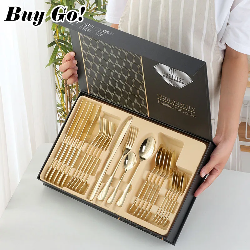
Hot Selling 24 Pieces Tableware Set Restaurant Home Wedding Stainless Steel Cutlery Set with Gift Box for 6 