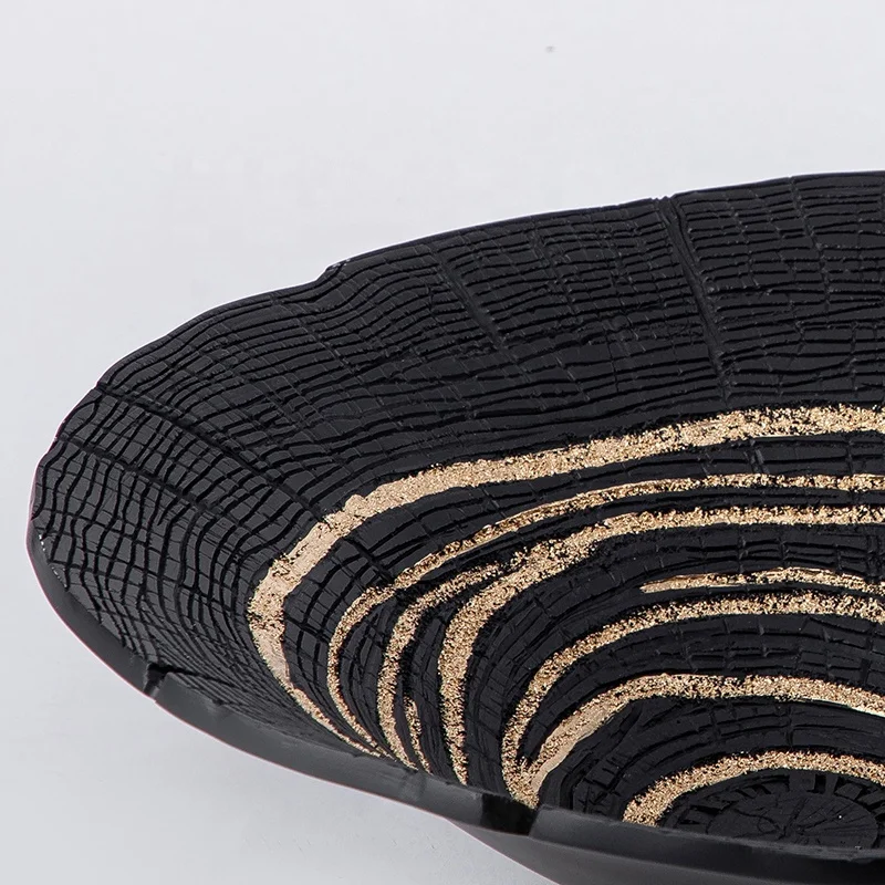 New Chinese Style Gold Stripes Black Resin Imitated Wood Grain Fruit Bowl Service Tray Interior Home Decor Ornament