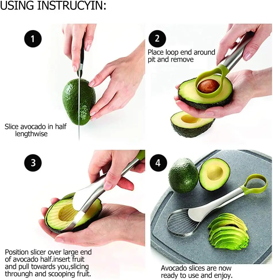 Wholesale Kitchen Gadgets Avocado Slicer Stainless Steel Avocado Corer & Peeler Pitaya Avocado Watermelon Slicer and Pitter Tool