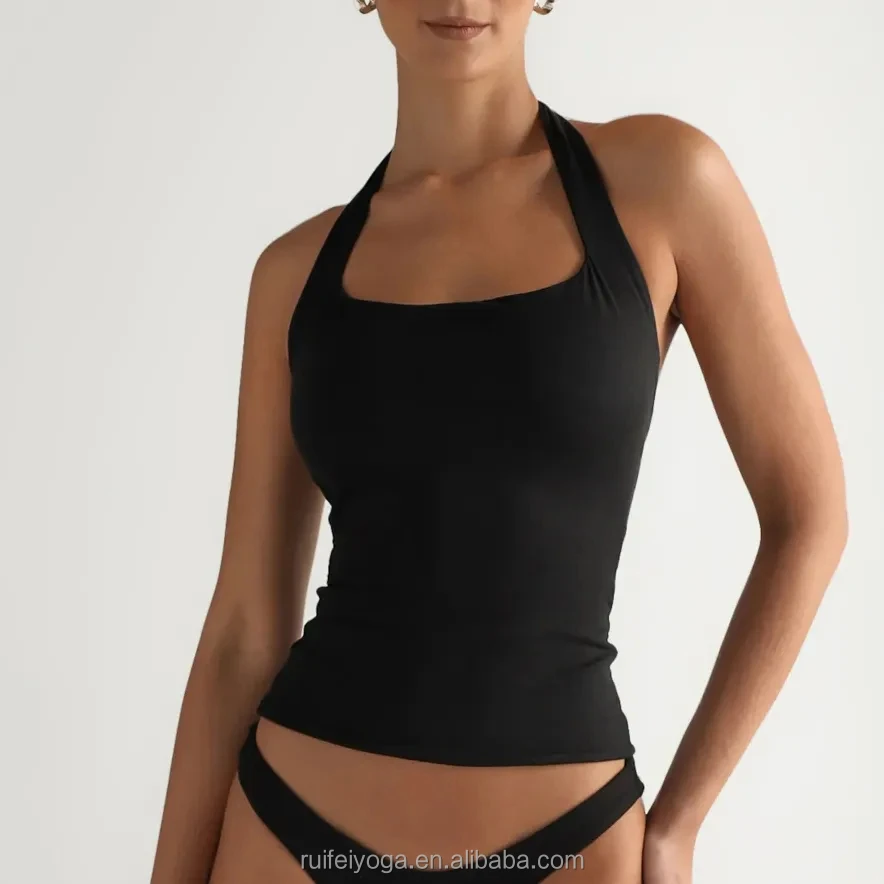 Wholesale Custom Design Breathable Sleeveless Sports Shirts Square Neck Compression Women Halter Sport Gym Workout Crop Tank Top