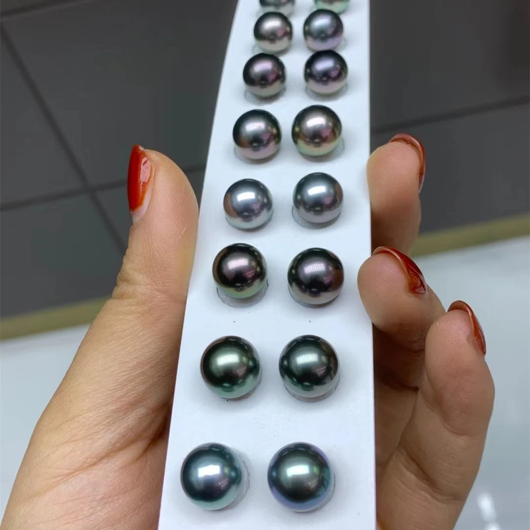 aaa wholesale earrings jewelry real black tahitian half hole round 8-12mm seawater south sea pearl beads