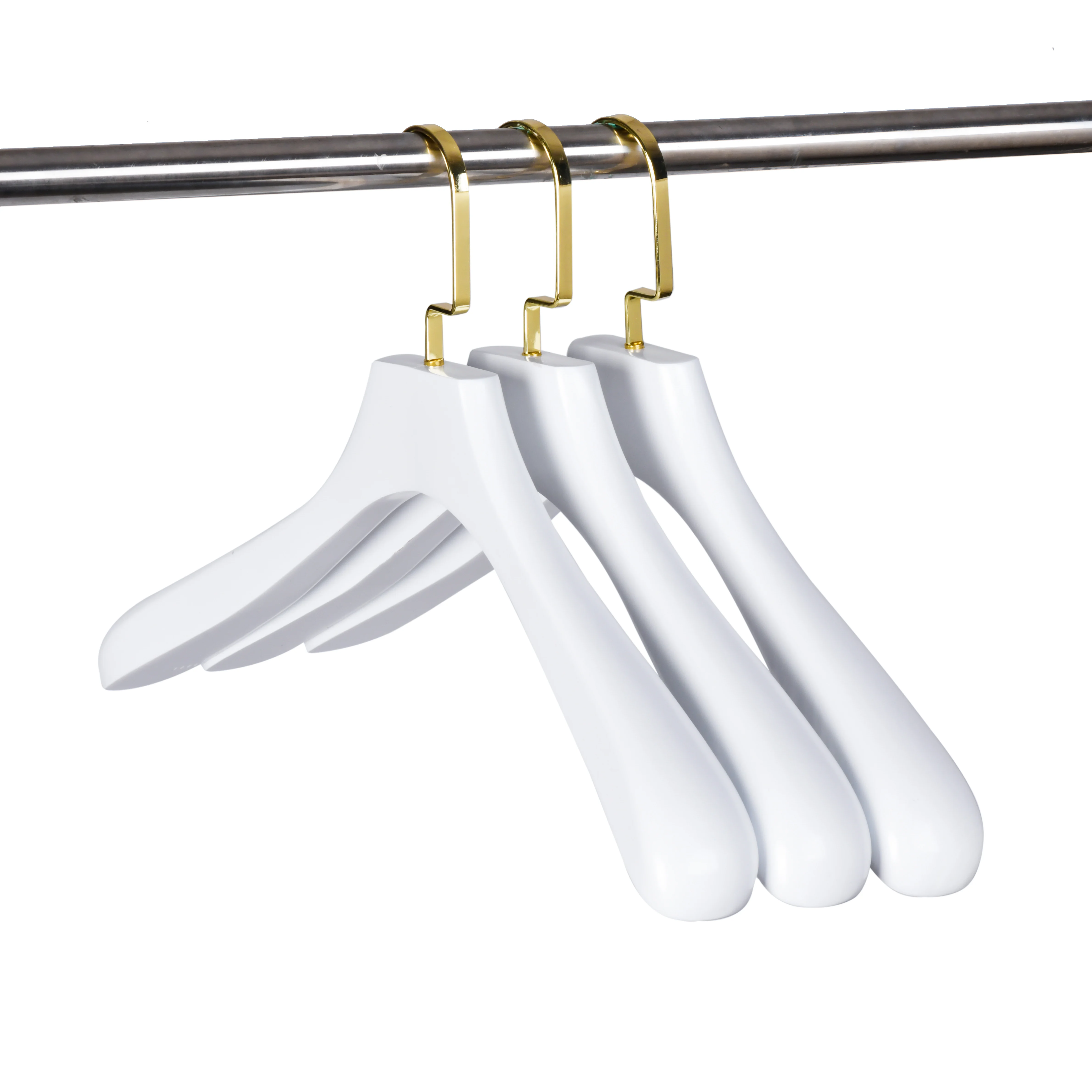 Luxury wooden custom hanger white wooden coat hanger with golden flat hook