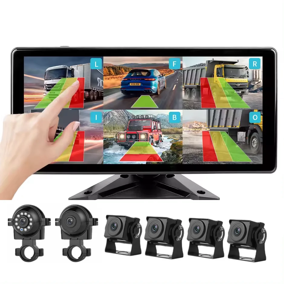 10.36inch 6 Split Screen Security Camera 4k 360 Truck Dvr Video Blind Spot Radar Bsd Alarm Camera with Monitor for Truck Bus RV