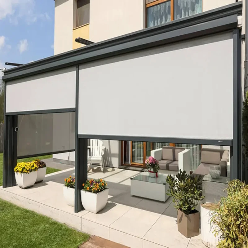 Outdoor Fabric Sun Shading Screens Balcony Blinds Remote Control Roller Shade