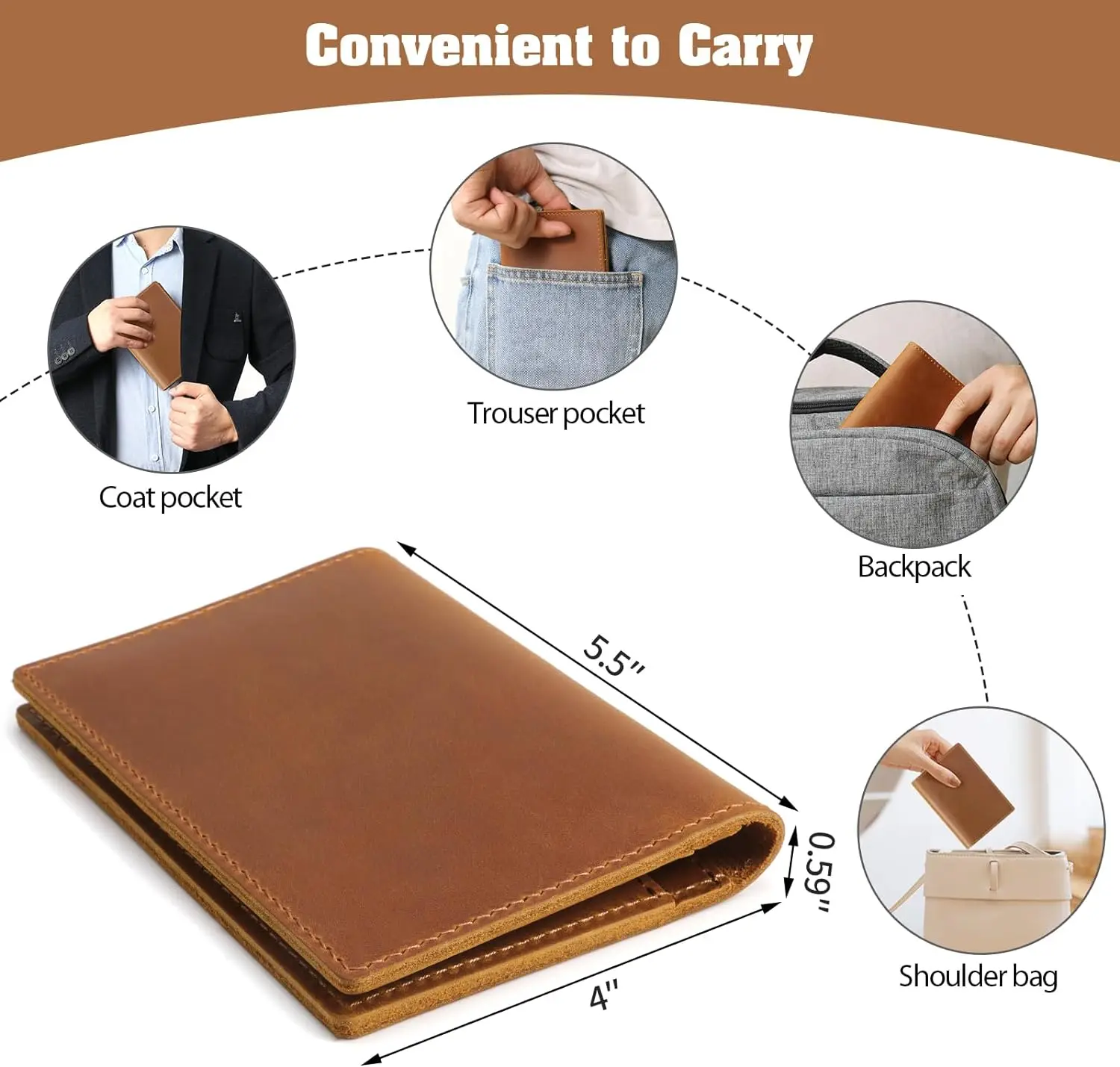 Handmade Genuine Leather Custom Logo Passport Holder Travel Wallet Cover Case for Men Women