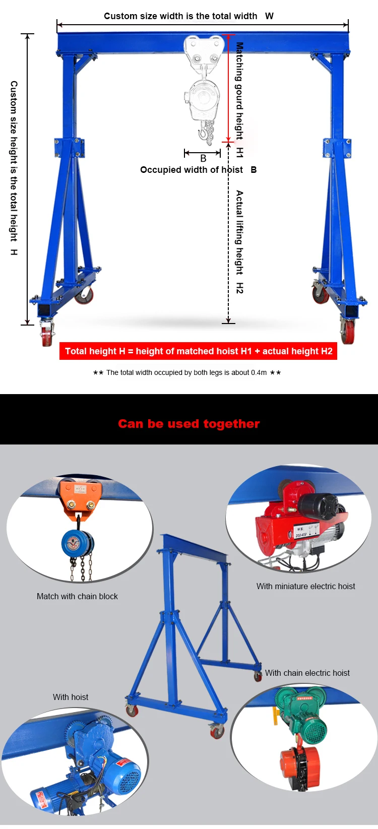 1 2 3 5 ton portable mobile aluminium portable mini gantry crane