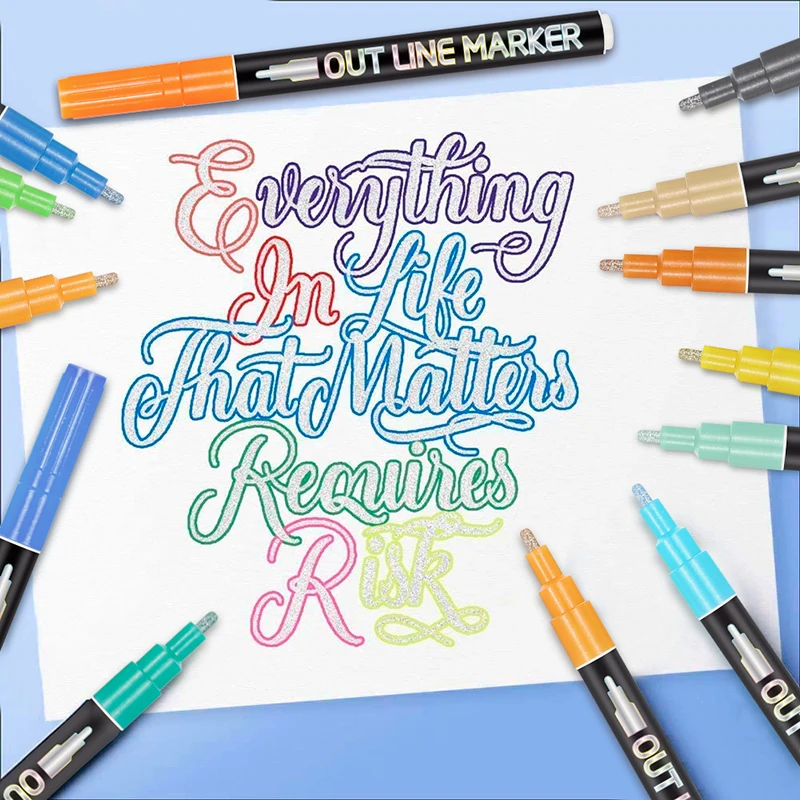 Double Line Outline Pens 20 Colors Painting Diy Sketching Child Color Pen Writing Drawing Pens Outline Metallic Markers