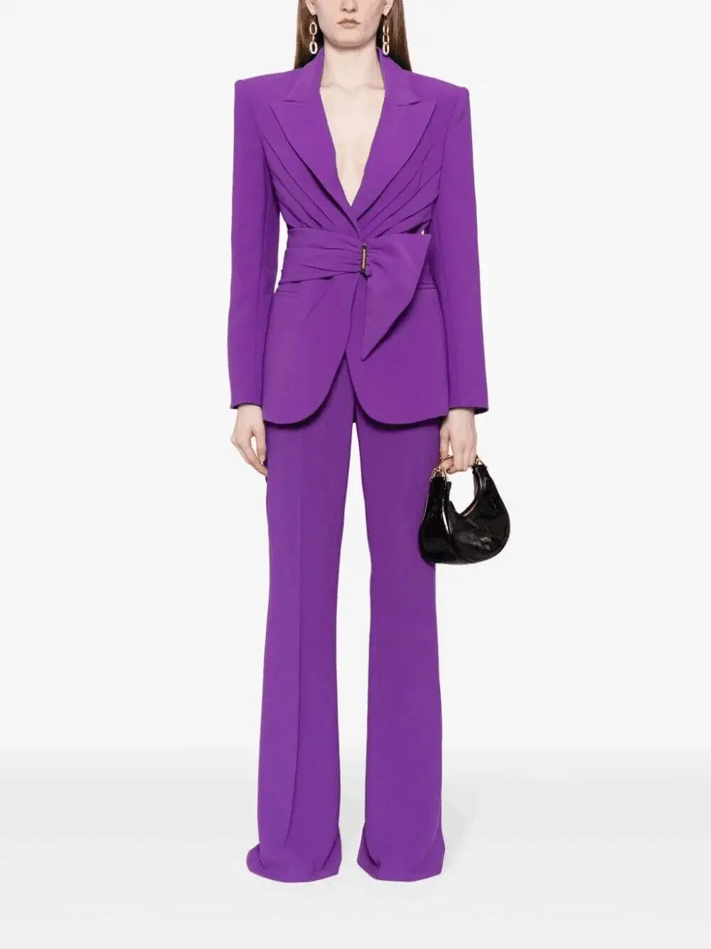 A8798 Wholesale Price Black Purple Two Pieces Sets Plus Size Blazer Business Lady Two Piece Pants Suits