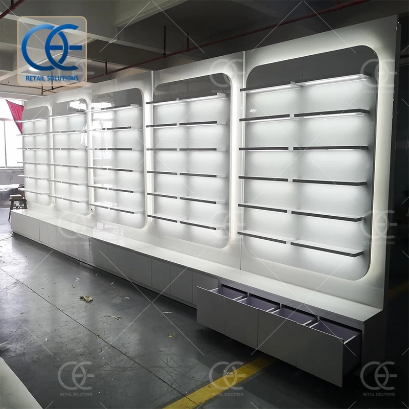 High Quality Smoke Shop Shelves  Dispensary Furniture Tobacco Display Cabinet Glow Shop Decoration Tobacco Shelf