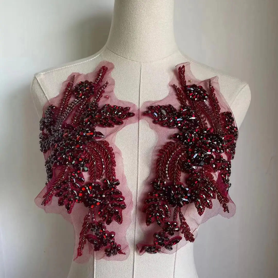 Silver Heavily Crystal Flower Patches Rhinestone Applique Embroidery Beaded Sewing Appliques for garment accessories