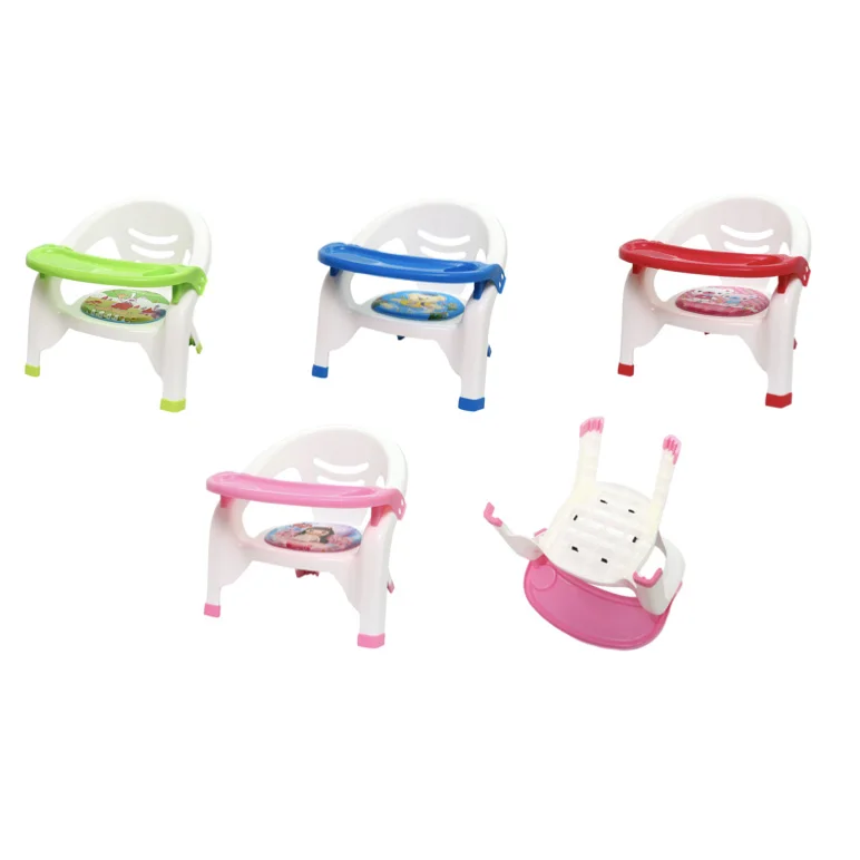 Lovely cartoon printed kids safe plastic dinner chairs with table and sound