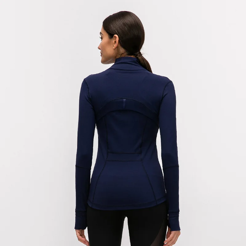 Custom Logo Long Sleeve Workout Sports Tops Slim Fit Thumb Hole Active Shirts Stand Collar Yoga Jacket for Women