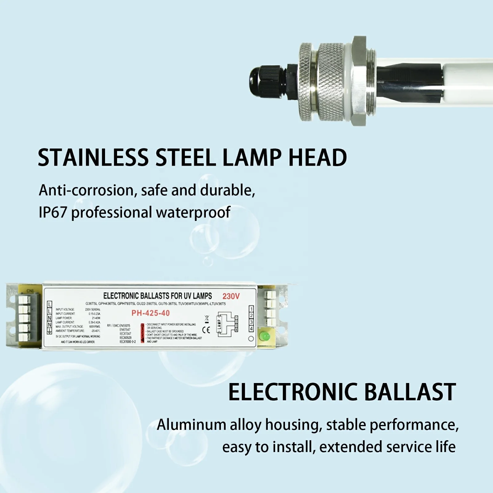 Fish tank submersible UV germicidal lamp underwater disinfection deodorization and algae removal quartz lamp