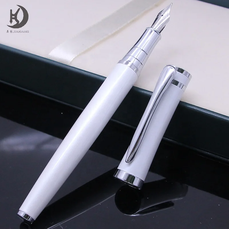 Premium Business brand logo Stainless Steel Smooth Writing Metal Writing pen custom design Signature white Fountain Pen gift set