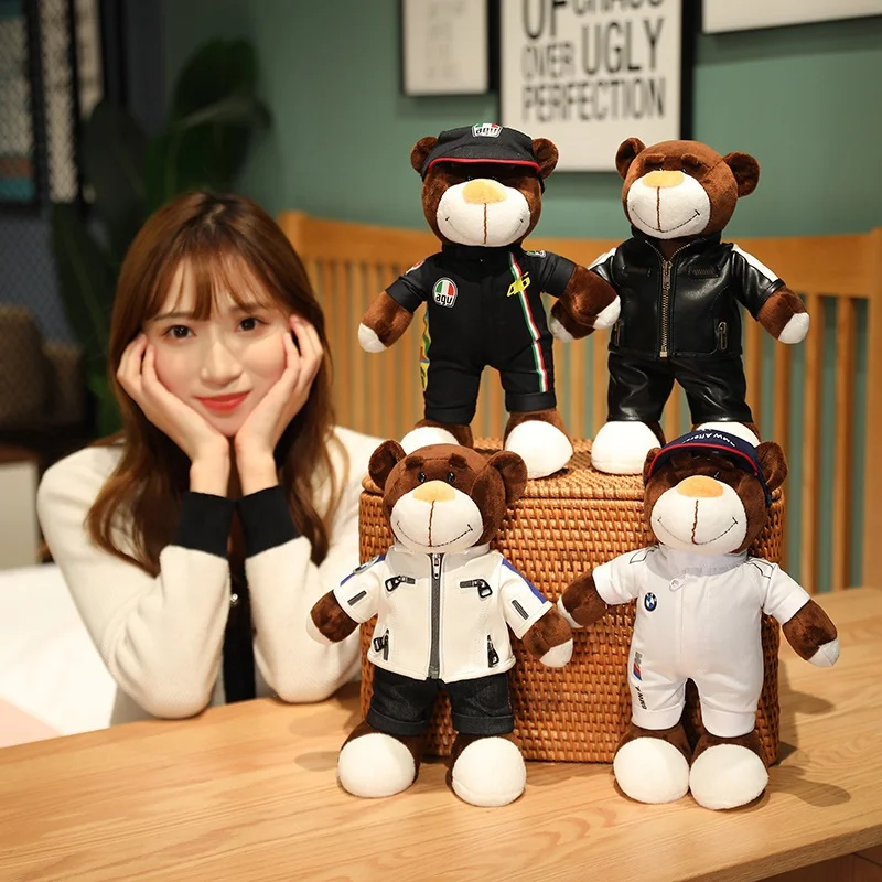 Creative Motorcycle Teddy Bear Plush Toys Stuffed Bear with Helmet Jacket Clothes Bear Plush Dolls Boys Gift Present