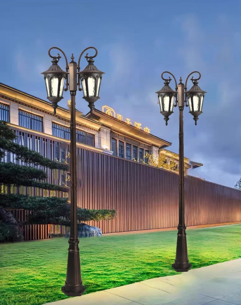 Large antique decorative aluminum LED channel outdoor garden light with 2 heads courtyard landscape LED street light