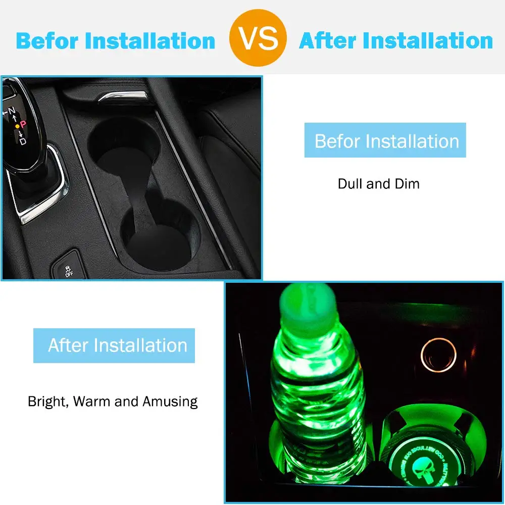 Car LED Cup Lights Personalized Custom Auto Brand Logo RGB 7 Colors  Lights anti - skid pad USB charging atmosphere  coasters