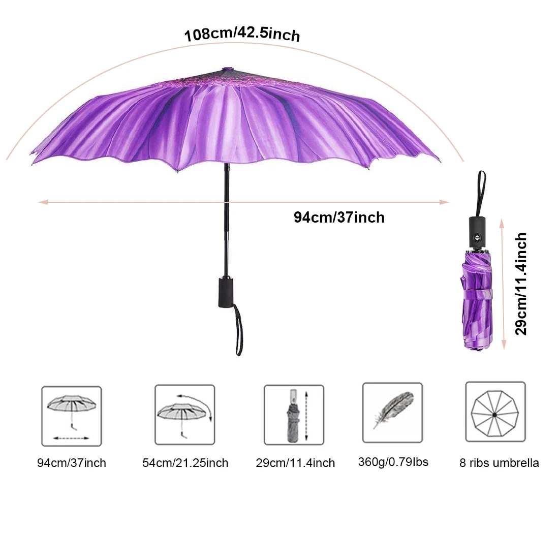 Yellow Sun flower Compact  high quality auto open and close 3 fold umbrella   automatic folding umbrellas
