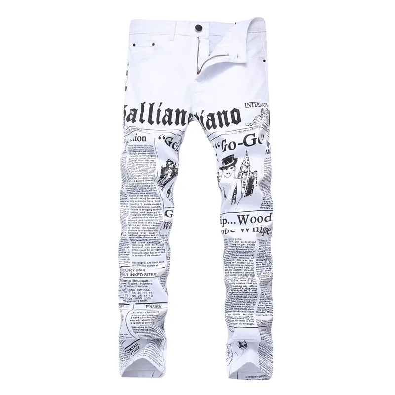 
Men Hip hop High street Letter printed Slim Straight Jeans New Man fashion cotton Casual denim pants 