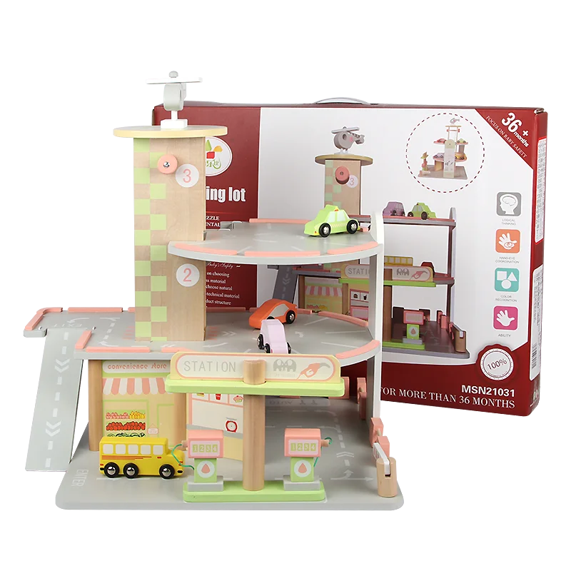 New Shape Hot Sale Kids Play Hut Parking Garage Wooden Parking Lot Toy