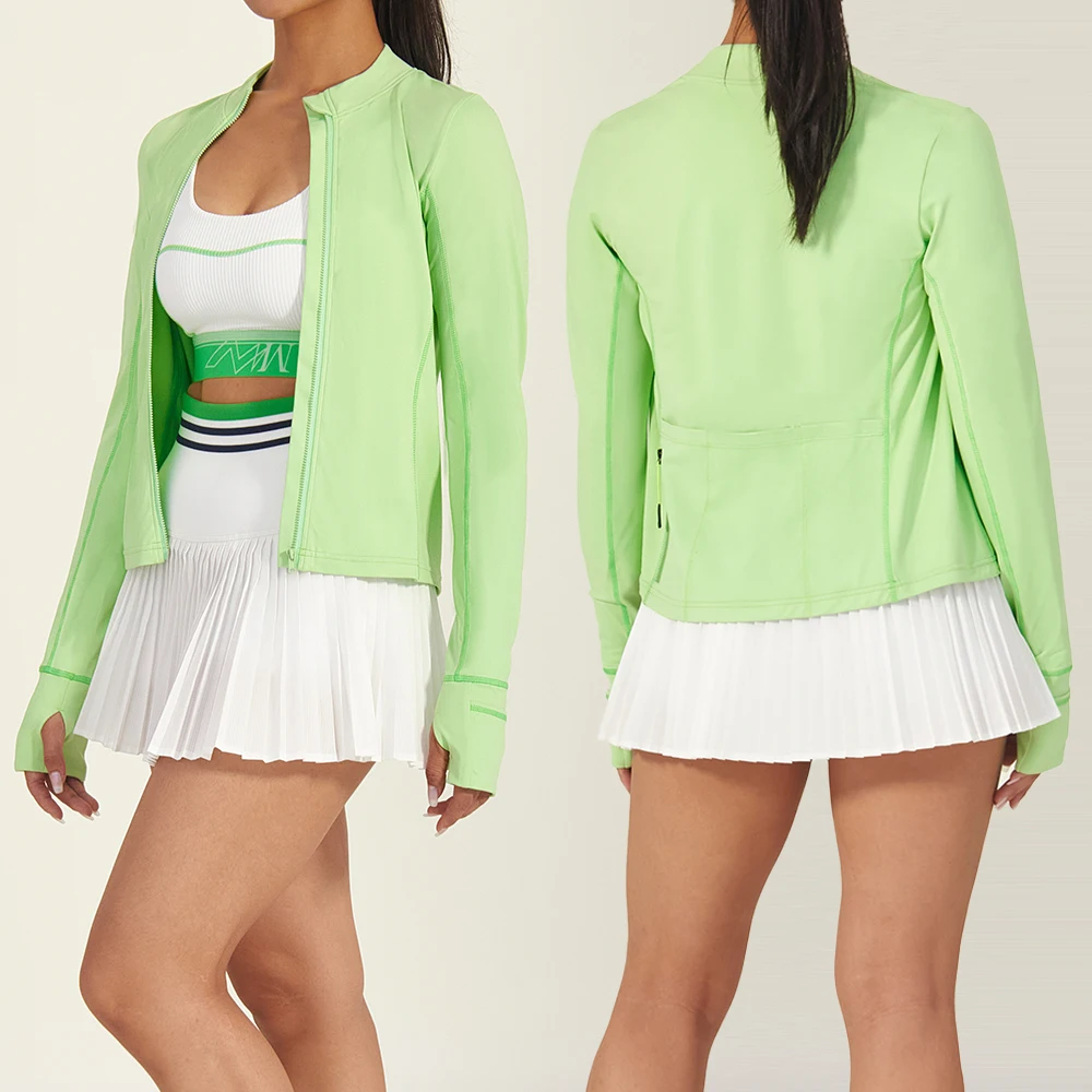 Solid color Women Lightweight Full Zip Up Track Jacket Breathable Sportswear Slim Fit Workout Tops Running Jacket