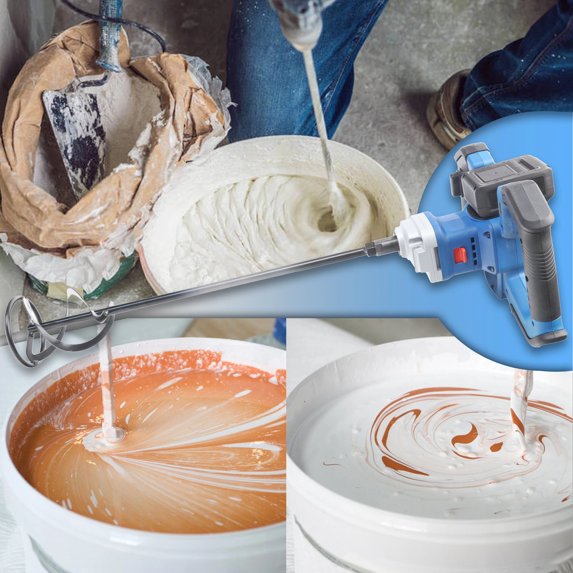 HERZO Cordless 20V Paint Mixer Stick 3 Speed Wireless Hand Mixer For Concrete Glue