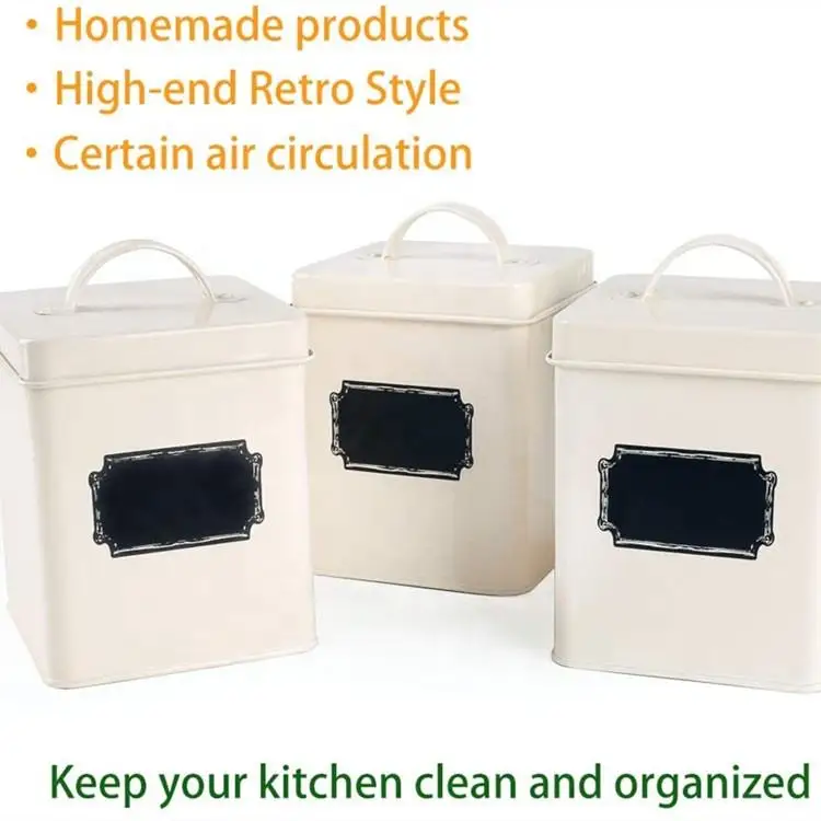 Stainless Steel Bread Bin Canister Set Cream White Bread Box Food Tin Container