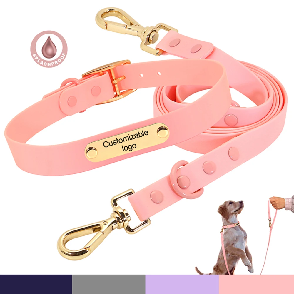 Customized Logo Colour Waterproof Durable PVC Dog Leash for Walking Luxury Fashion PVC Dog Collar Leash Set