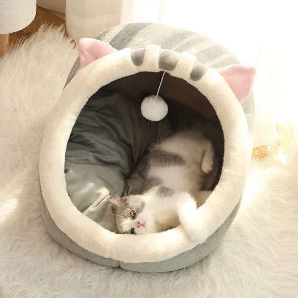 Custom Semi Closed Type Cute Pet Nest Cat Nest Bed Winter Comfortable Cartoon Style Cat Beds for Indoor Cats