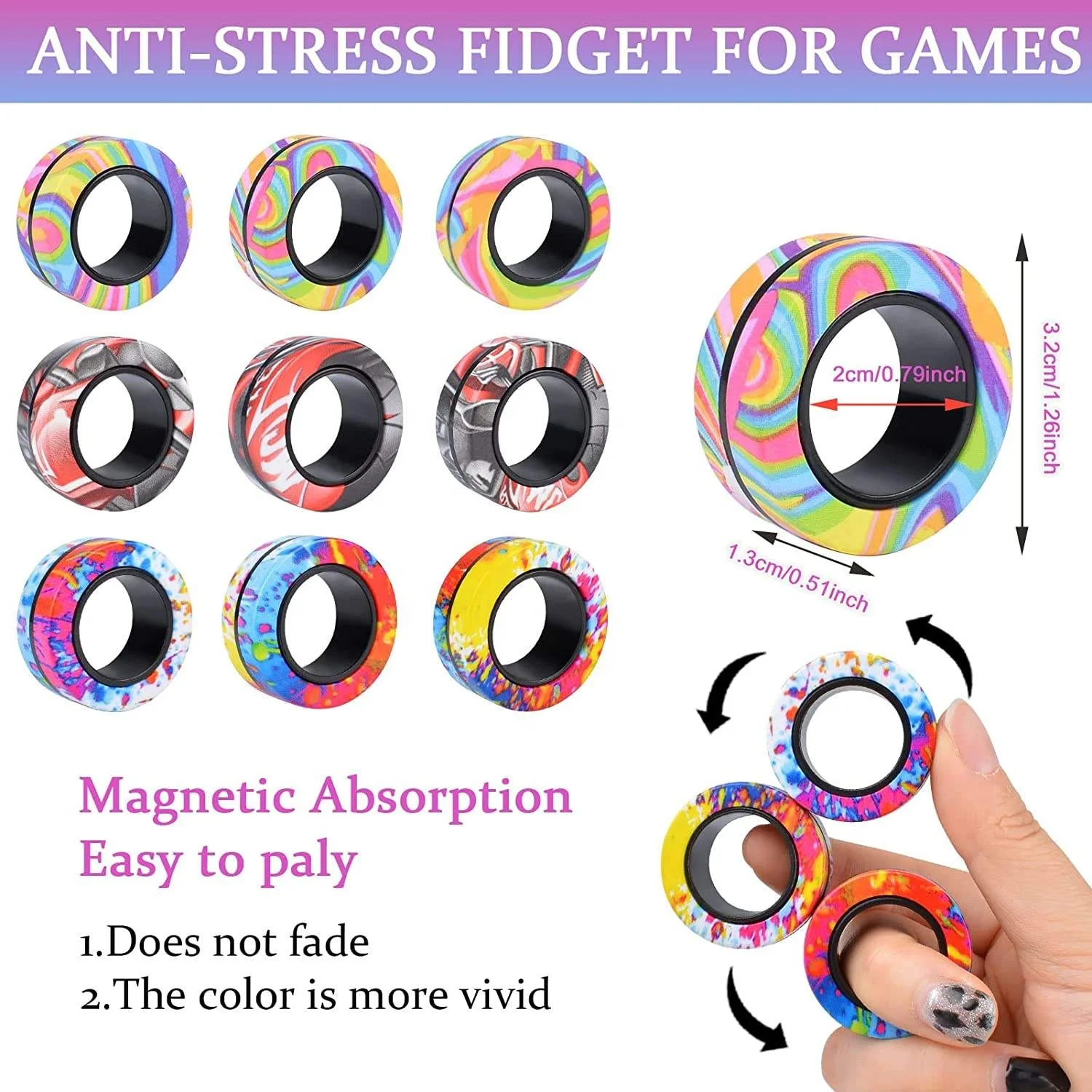 Magnetic Fidget Spinners Rings Idea Anxiety Decompression Fidget Toys For Kid Adult Relief Stress Creative Fidget Spinner Rings
