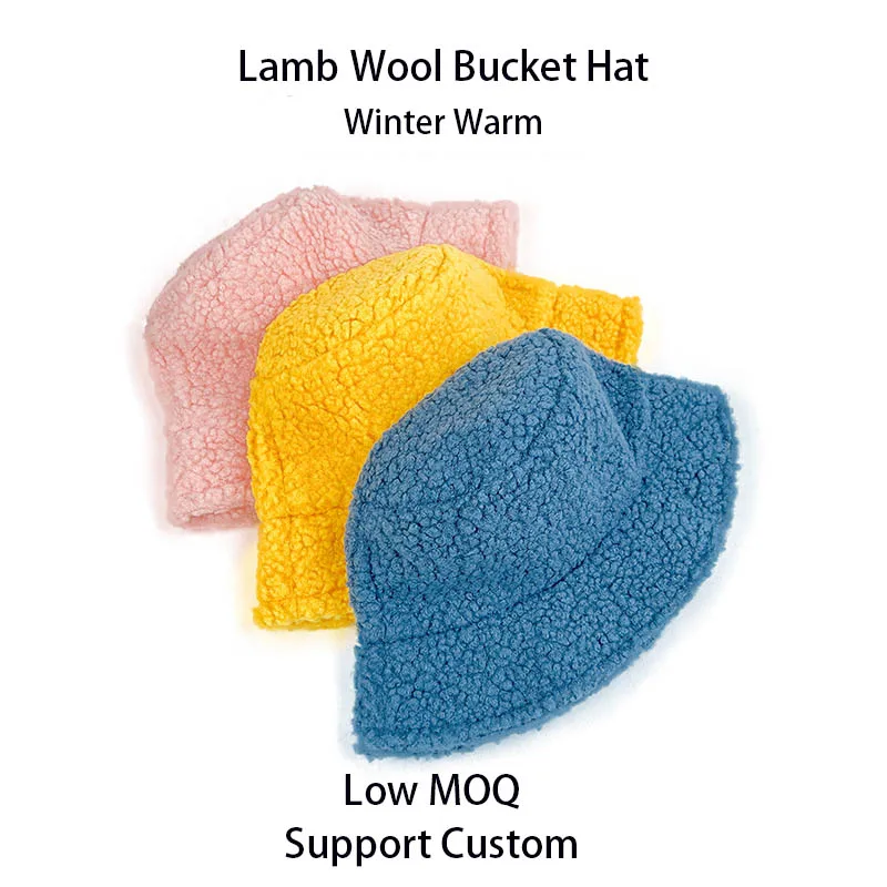 DATOU Custom Logo Wool Cotton Warm Furry Bucket Hat Solid Color Unisex Fisherman Hat Warm Wool Fur Bucket hat For Winter