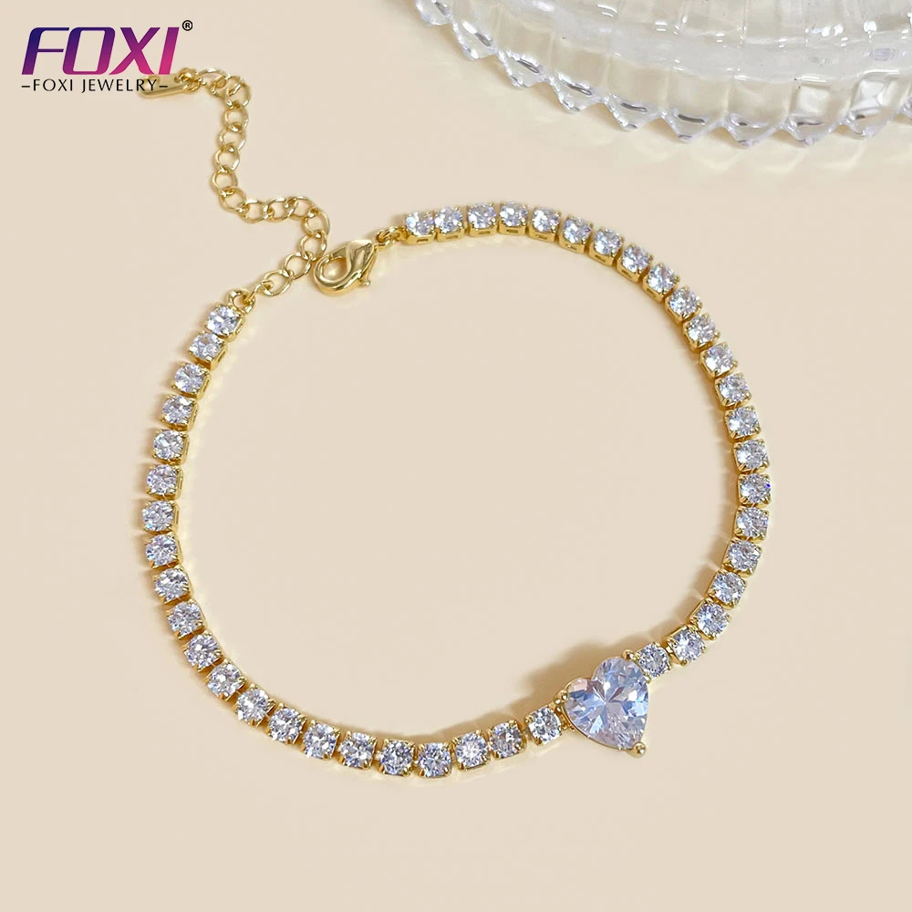 accessoires personalise prenom gemstone wholesale high quality dubai gold bangles heart tennis bracelet women