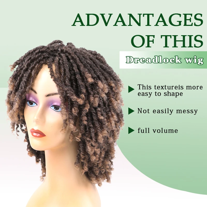 Cheap durable Short Twist Afro Hair Extensions wigs Clip in Short Curly Weave Dreadlock Faux  Synthetic fiber wigExtension