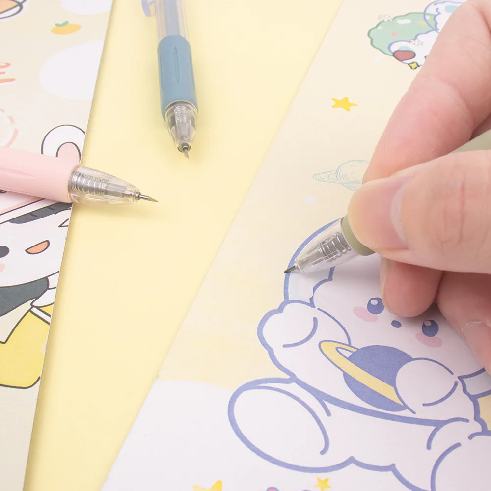 Pushing Type Morandi Knife Pen Simple Girl Heart Pen Knife Hand Ledger DIY Handmade Pen Type Paper Cutting Knife