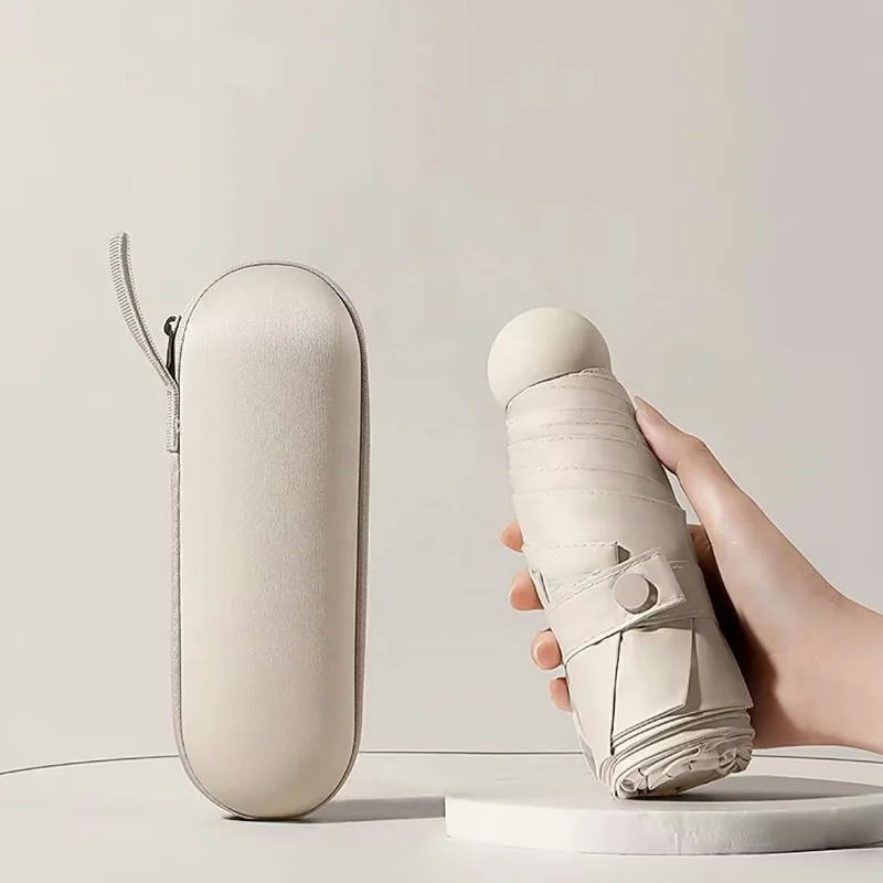 Q011 New Design Pill Umbrella Five Folded Mini Sun Rain Pocket Folding Umbrella Business Gifts Hard Box UV Protection Umbrella