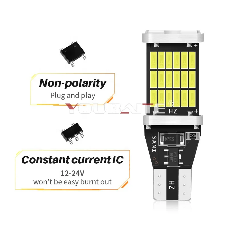 Super bright 12-24V car led t15 w16w 4014 45smd canbus 921 amber brake tail reverse light t15 led bulb