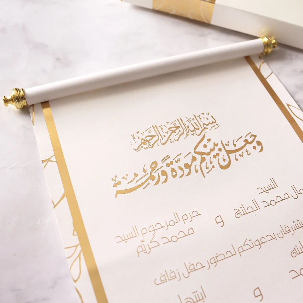 Hot Selling Royal Scroll Menu Card With Hot Stamping Foil Tassel Luxury DIY Wedding Scroll Invitations