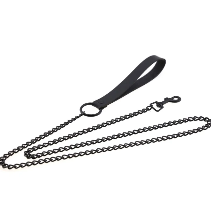 High Quality All Black Metal Leather Chain Dog Leash