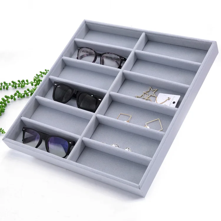 
12 Slots Lamination Brocade Lining Drawer Eyewear Sunglasses Display Storage Box 