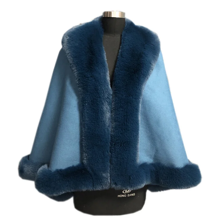 Wholesale Sample Available Super Unique Design Fancy Quality Wool Adult Fleece Fur Winter Ponchos for Women