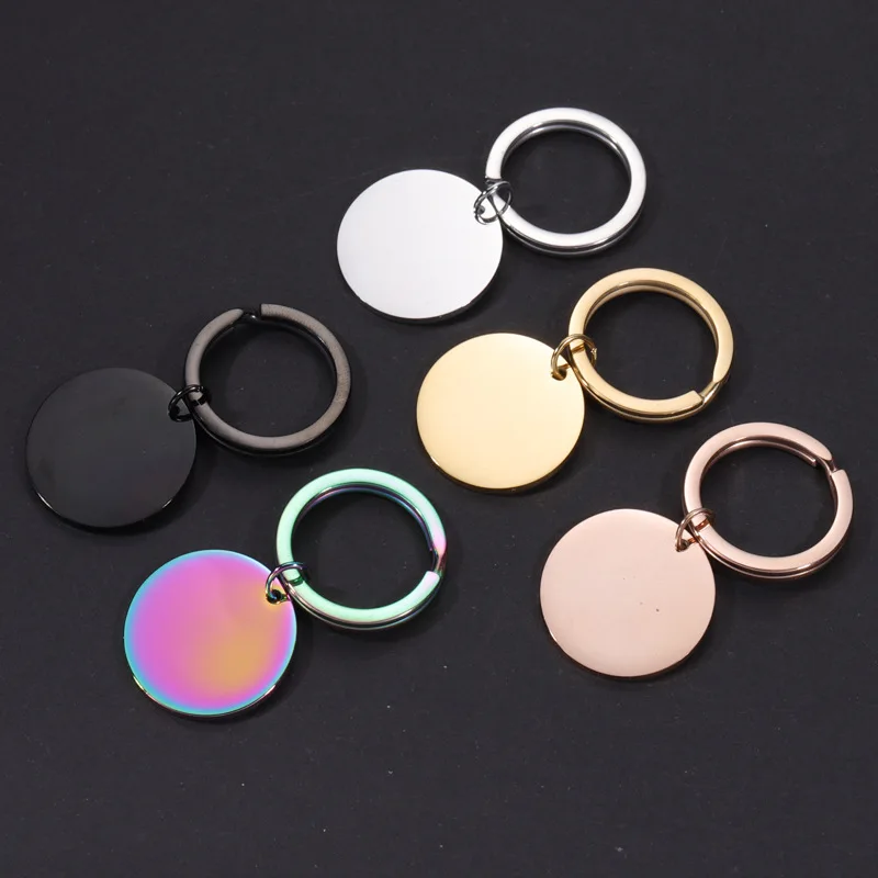 Wholesale custom personalized logo multiple colors stainless steel round keychain blanks DIY keychain for engraving