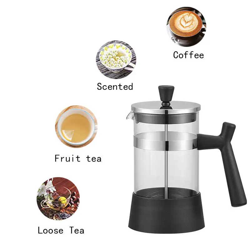 600 ML French Press Coffee Maker, Stainless Steel Coffee Press, Cold Brew Borosilicate Glass Coffee Pot for Camping Travel Gifts