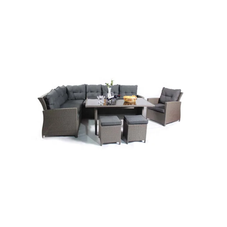 
Loungeset tuin L Shape Sofa with Side Table Set No Rust Patio Alu Wicker Furniture Outdoor Rattan Set 