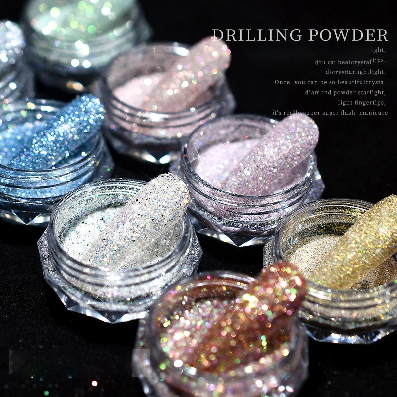 Reflective Glitter Powder for Nail Art Shinning Crystal Diamonds Sequins Chrome Pigment Dust Manicures Decoration