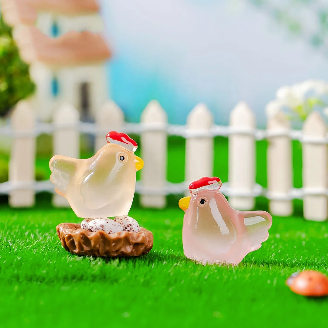 Creative cute small animal luminous desktop small ornaments, hen shape small mini crafts, home furnishing decoration