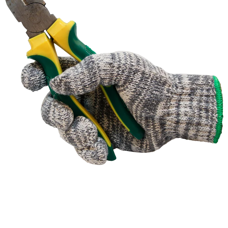Melange grey color grey/white green edge cotton poly nylon working Gloves