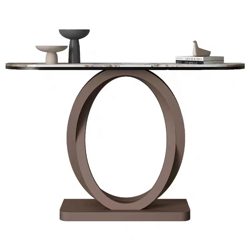 quality Stainless Steel Marble Topped Entrance Foyer Home Hotel Console Table Gold furniture
