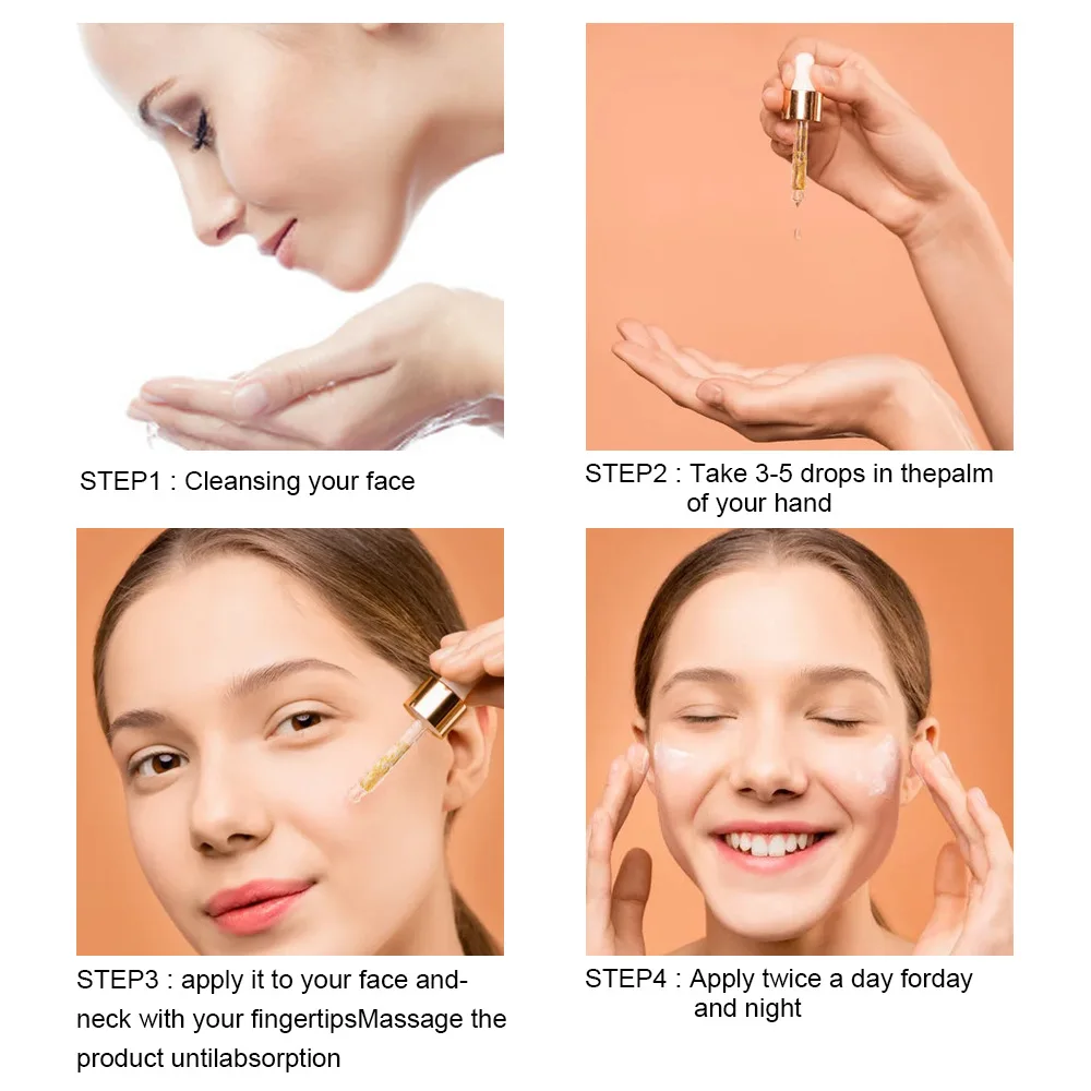 Organic Best Anti Aging Wrinkle Hyaluronic Acid Polypeptides Whitening Glow 24 K 24k Gold Face Serum for Face