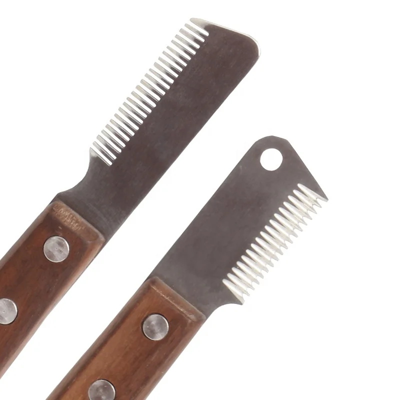 Factory Wholesale Classical Style Wooden Handle Dog Stripping Knives Pet Dog Hair Deshedding Comb